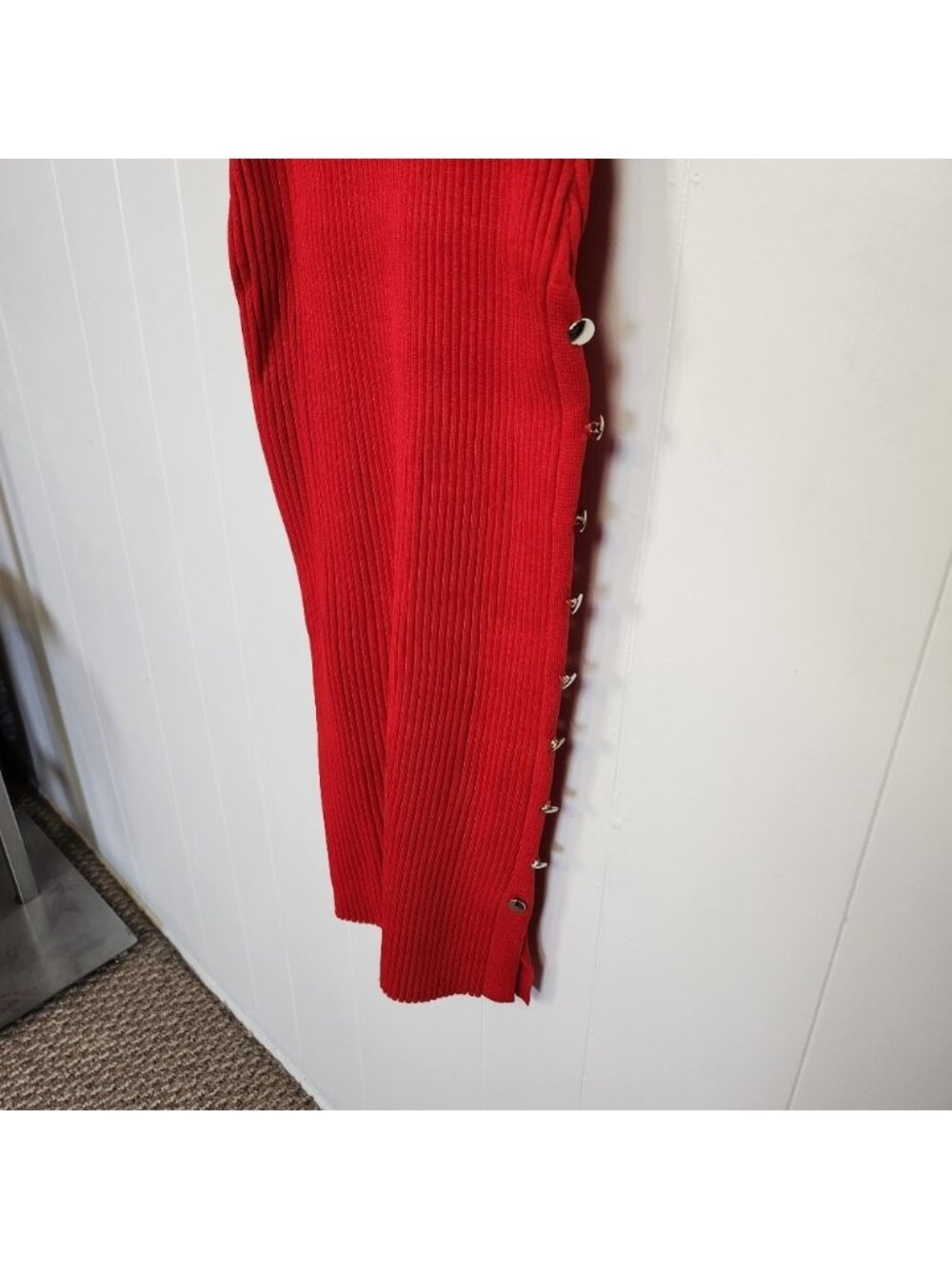 Venus Red Ribbed Stretch Bodycon Knee Length Dress Short Sleeve Size 2X New - Picture 4 of 8